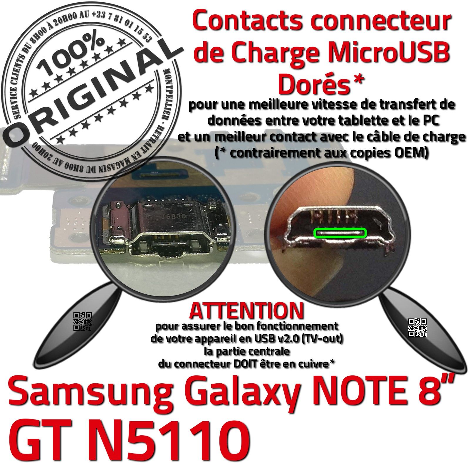 Carte Mère Tablette Synchronisation Prise Chargeur Micro-USB Port Micro USB Remplacement Pièces rechange Nappe OFFICIELLE de Charge Qualité GT-N5110 GT N5110 Connecteur d'Origine Réparation Changement Cable PC Jack Flex Démontage SAMSUNG Galaxy NOTE 8.0
