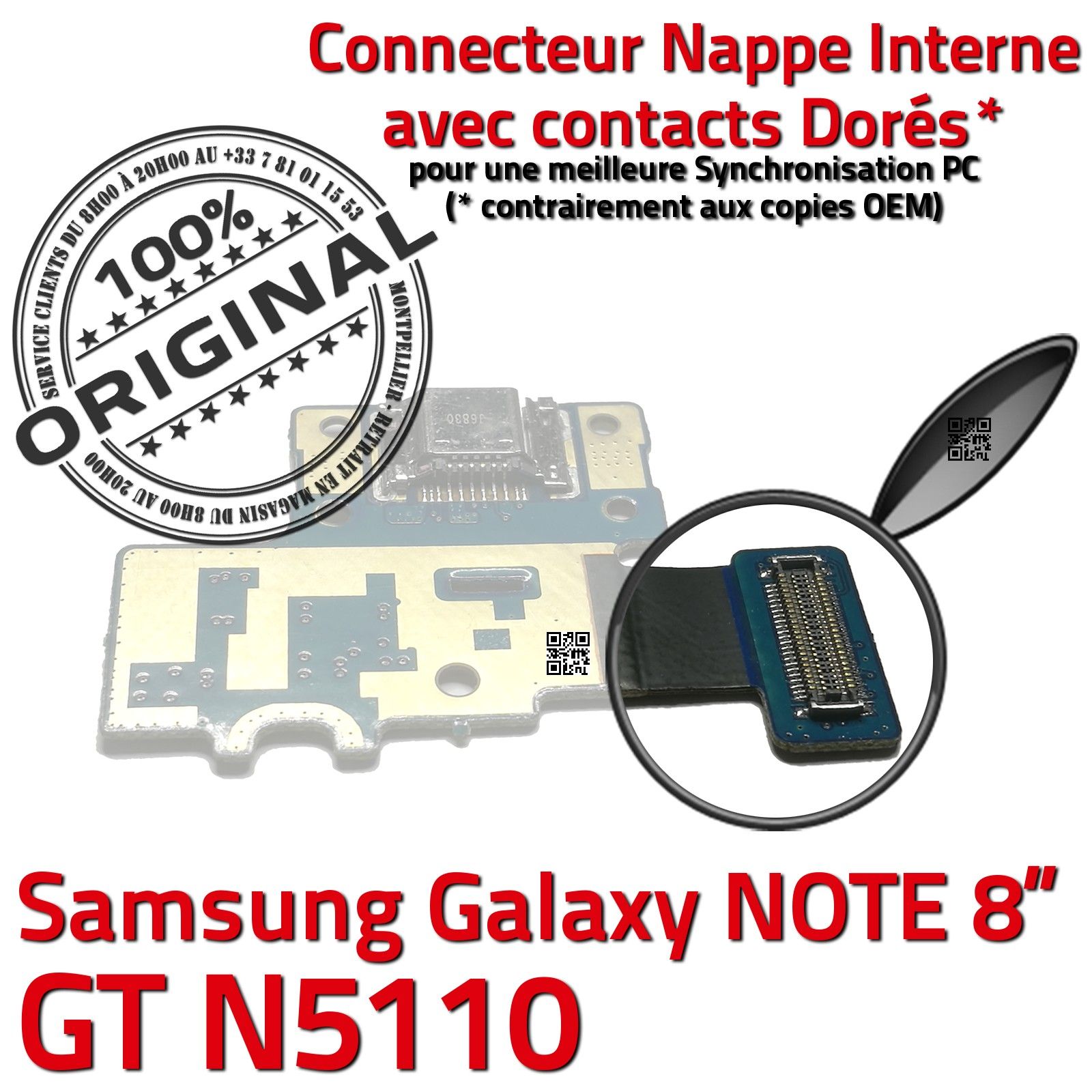 ORIGINAL Samsung Galaxy NOTE GT N5110 Nappe OFFICIELLE Qualité Connecteur de Charge Chargeur Micro USB Contacts Doré Réparation