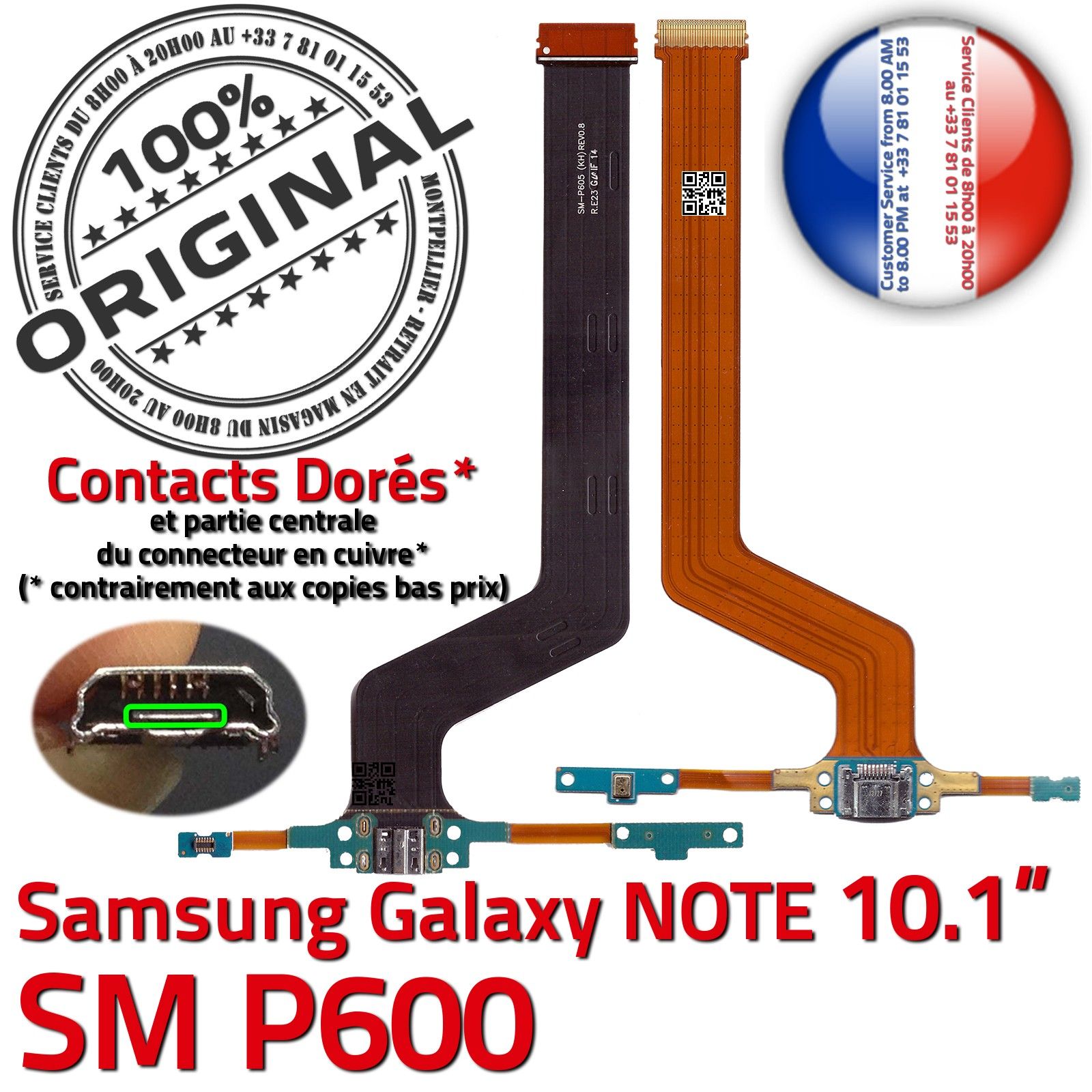 NOTE SM P600 Pen ORIGINAL Samsung Galaxy Connecteur de Charge Chargeur MicroUSB Nappe OFFICIELLE Qualité Contact Doré Réparation