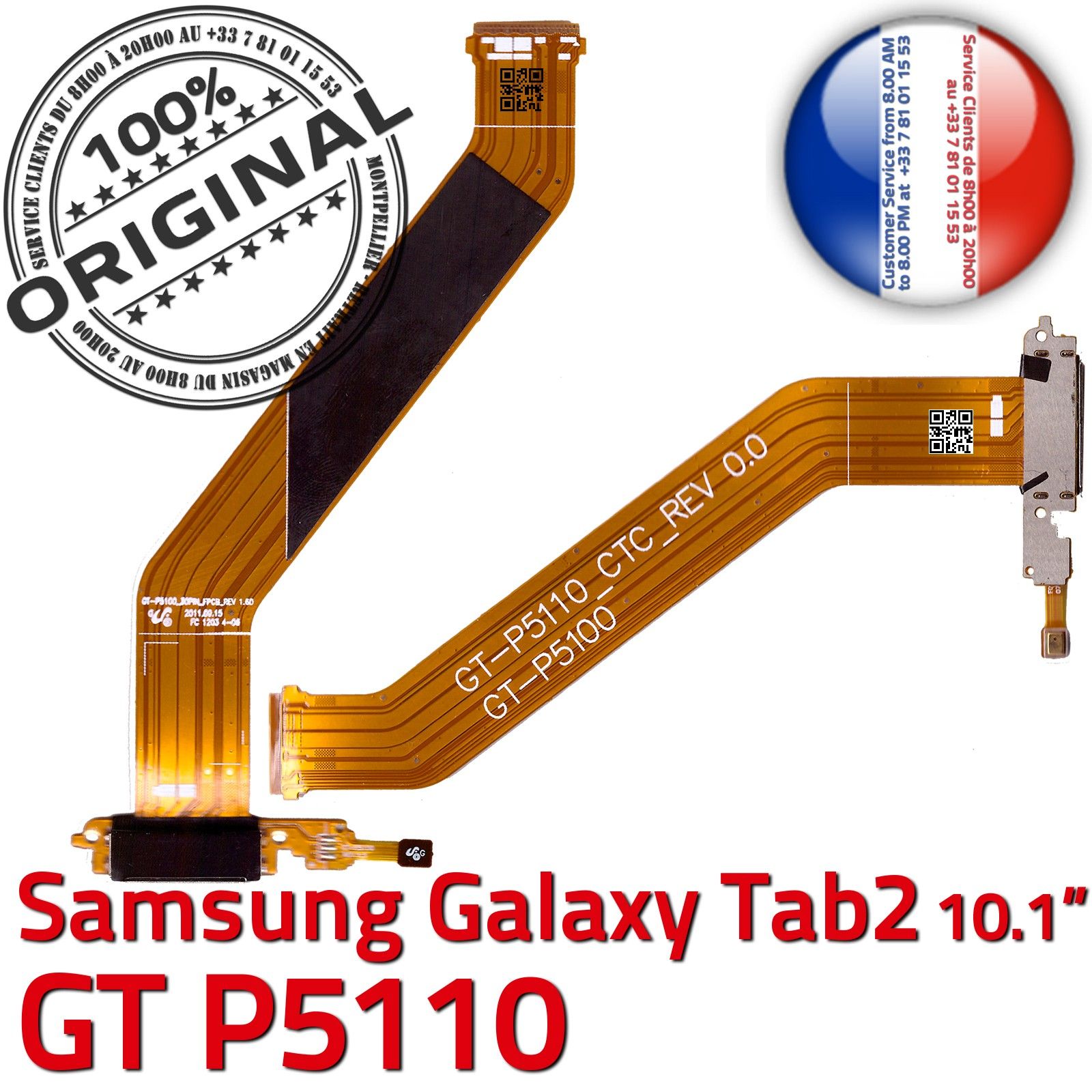 ORIGINAL Samsung Galaxy TAB2 GT-P5110 Connecteur de Charge Chargeur MicroUSB Nappe OFFICIELLE Qualité Contacts Dorés Réparation