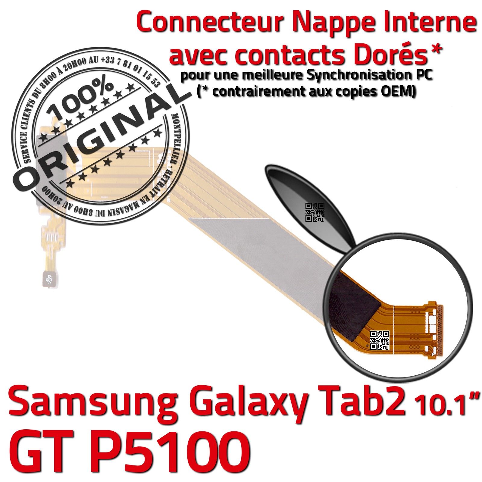 TAB 2 GT P5100 ORIGINAL Samsung Galaxy Connecteur de Charge Chargeur MicroUSB Nappe OFFICIELLE Qualité Contacts Dorés Réparation
