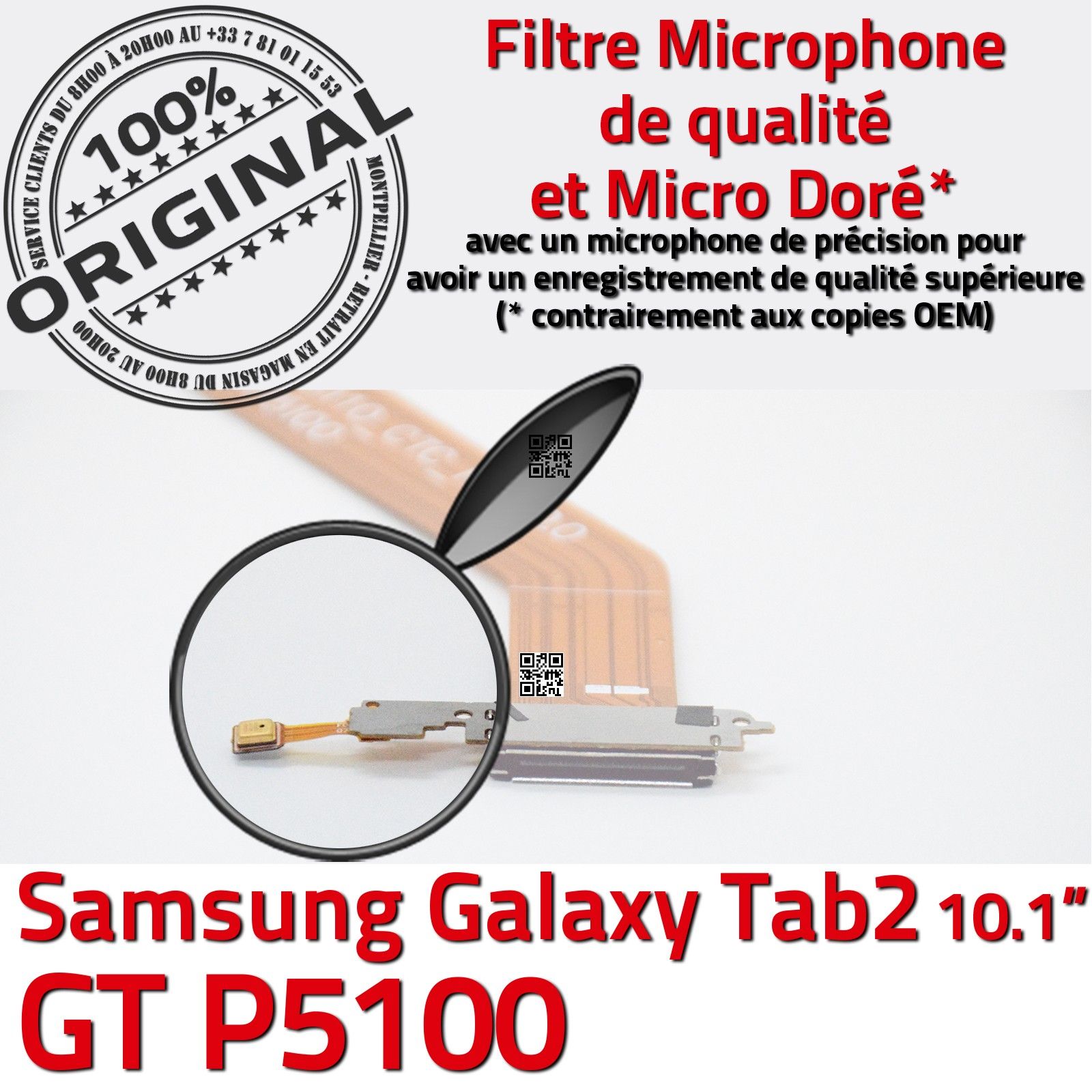 ORIGINAL TAB 2 GT P5100 Port USB Connecteur de Charge Nappe Microphone Chargeur