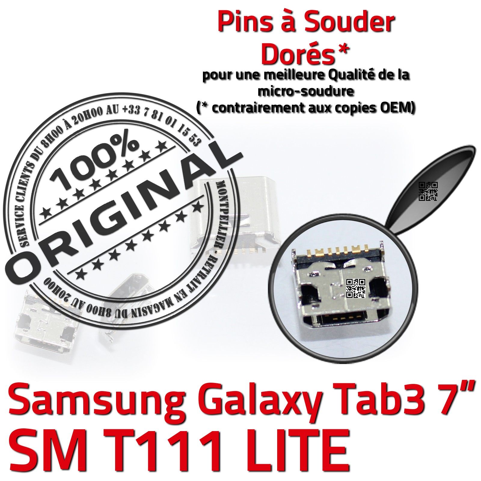 ORIGINAL Samsung Galaxy TAB 3 SM T2100 Connecteur de charge à souder Micro  USB Pins Dorés Dock Prise Connector Chargeur 7 inch
