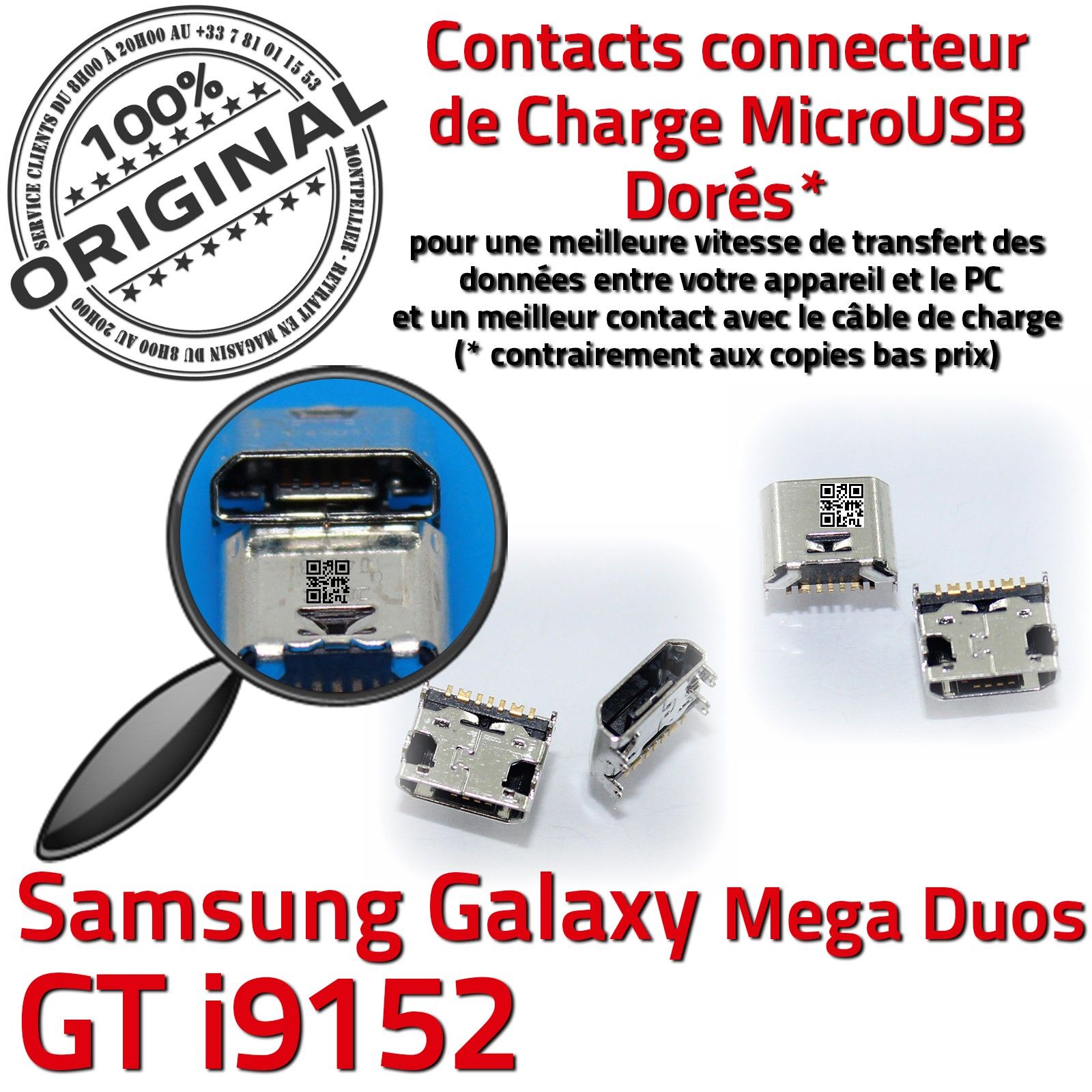 ORIGINAL Samsung Galaxy Mega Duos GT i9152 Connecteur de charge à souder Micro USB Pins Dorés Prise Connector Chargeur Qualité