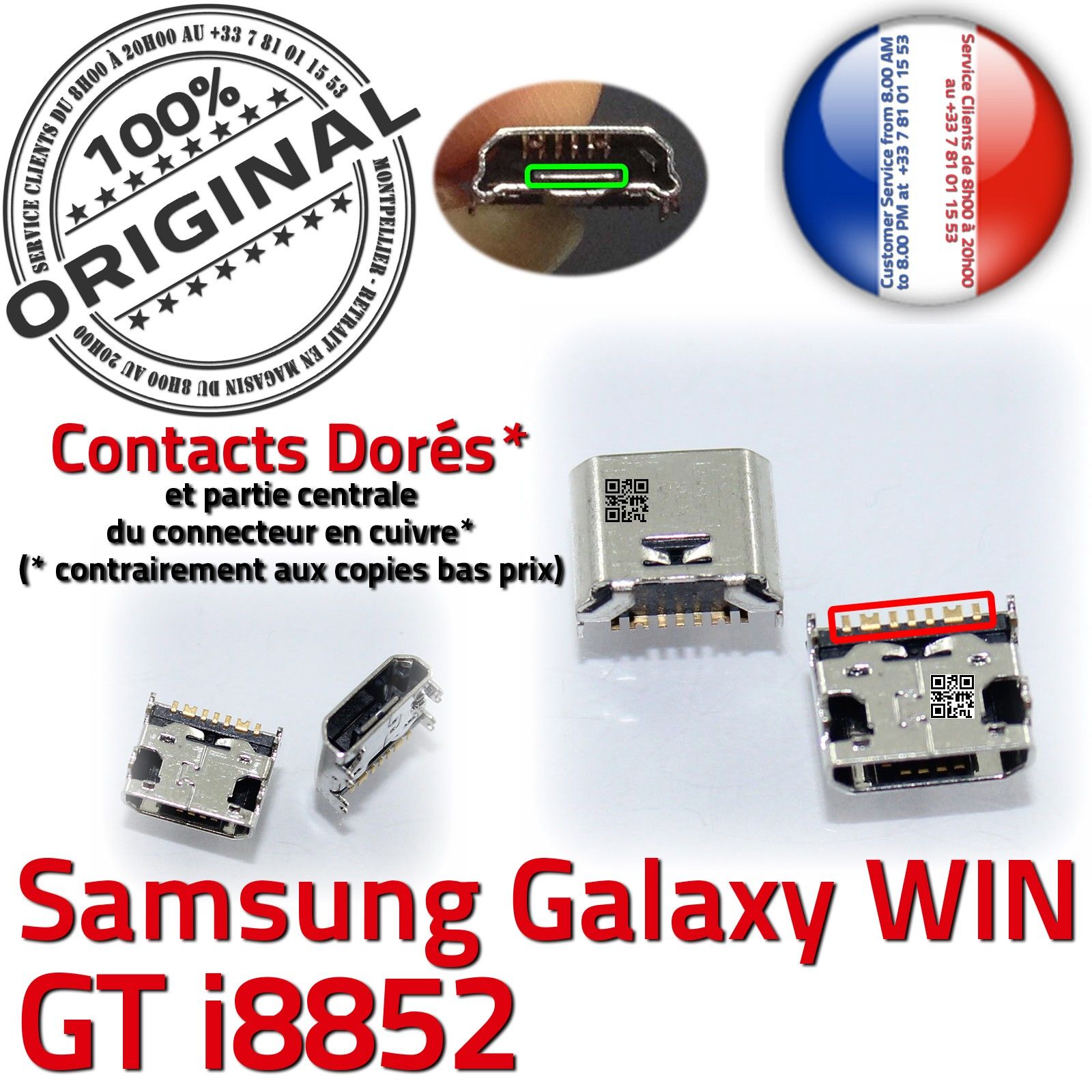 ORIGINAL Samsung Galaxy Win GT i8852 Connecteur de charge à souder Micro USB Pins Dorés Dock Prise Connector Chargeur Qualité