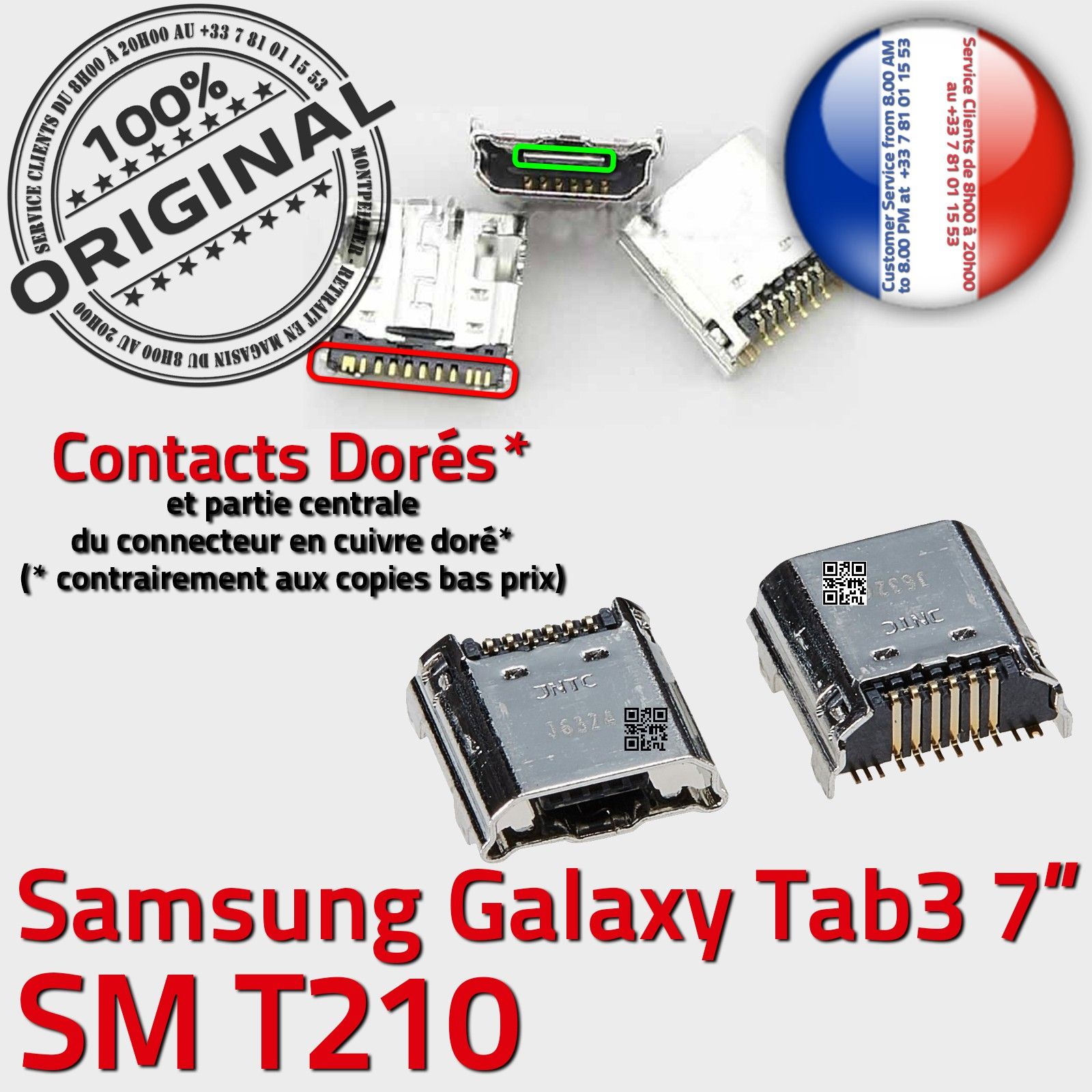 ORIGINAL Samsung Galaxy TAB 3 SM T210 Connecteur de charge à souder Micro USB Pins Dorés Dock Prise Connector Chargeur 7 inch