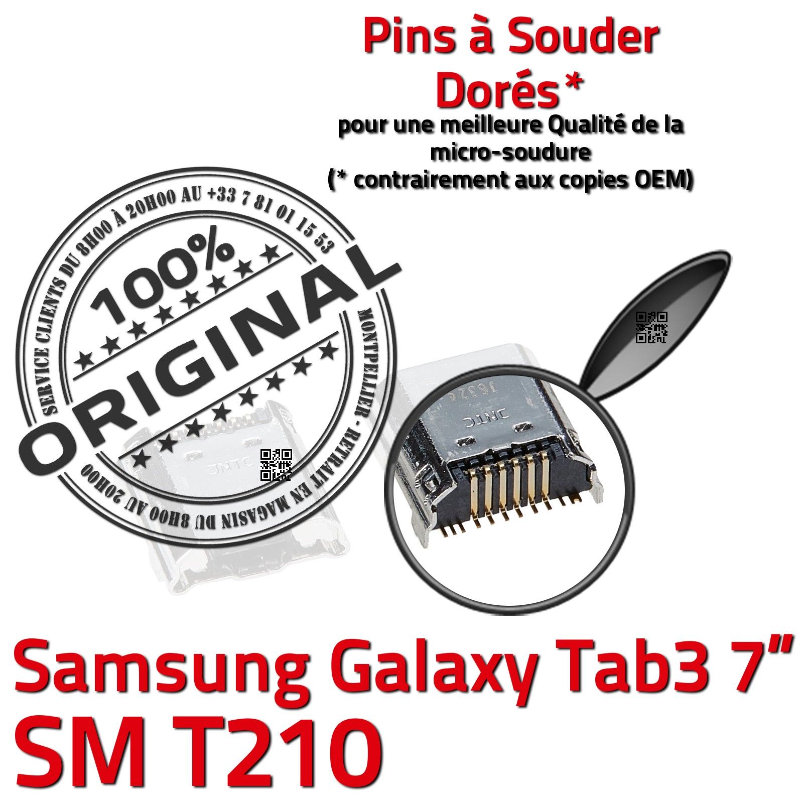 ORIGINAL Samsung Galaxy TAB 3 SM T210 Connecteur de charge à souder Micro USB