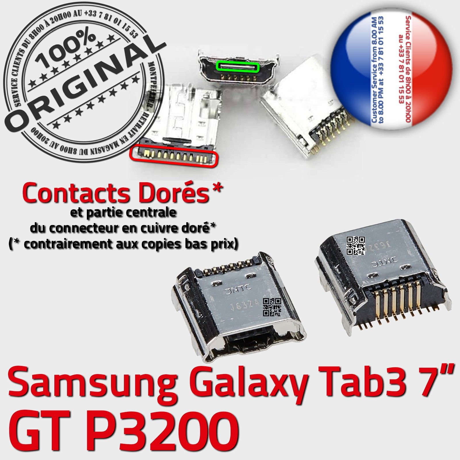 ORIGINAL Samsung Galaxy TAB 3 GT P3200 Connecteur de charge à souder Micro USB Pins Dorés Dock Prise Connector Chargeur 7 inch