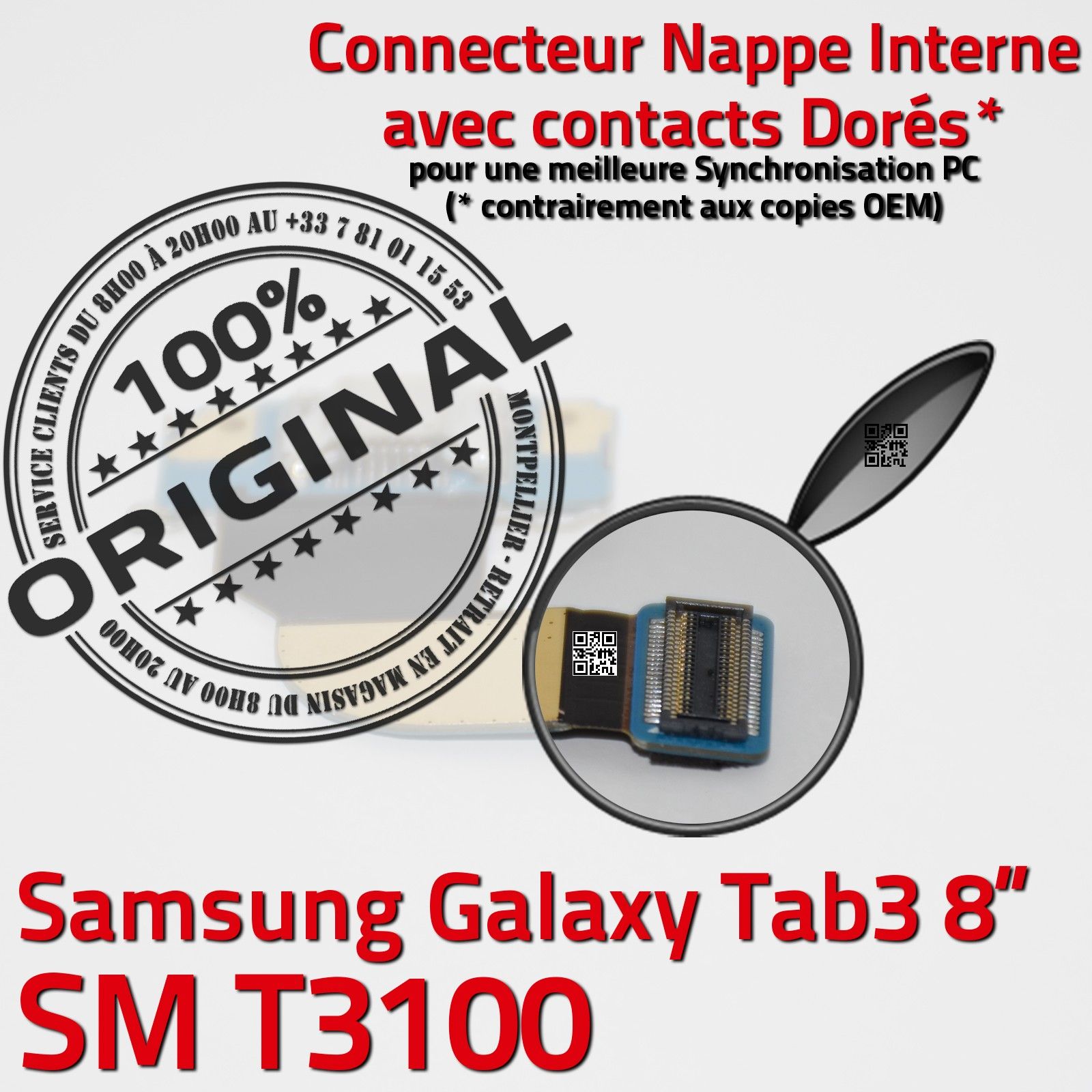 ORIGINAL Samsung Galaxy TAB 3 SM T3100 Connecteur de Charge Chargeur MicroUSB Nappe OFFICIELLE Qualité Contacts Dorés Réparation