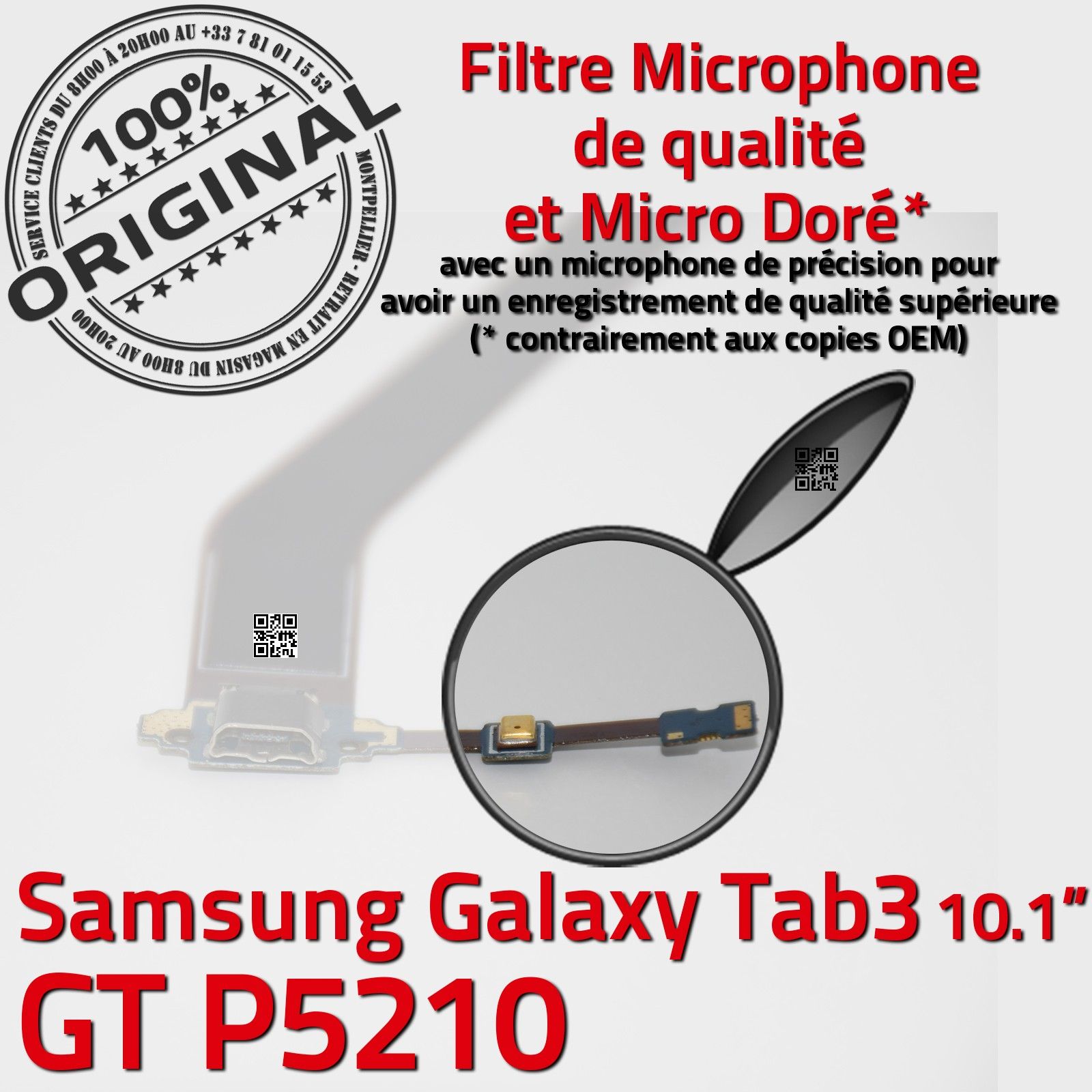ORIGINAL TAB 3 GT-P5210 Port USB Connecteur de Charge Nappe Microphone Chargeur