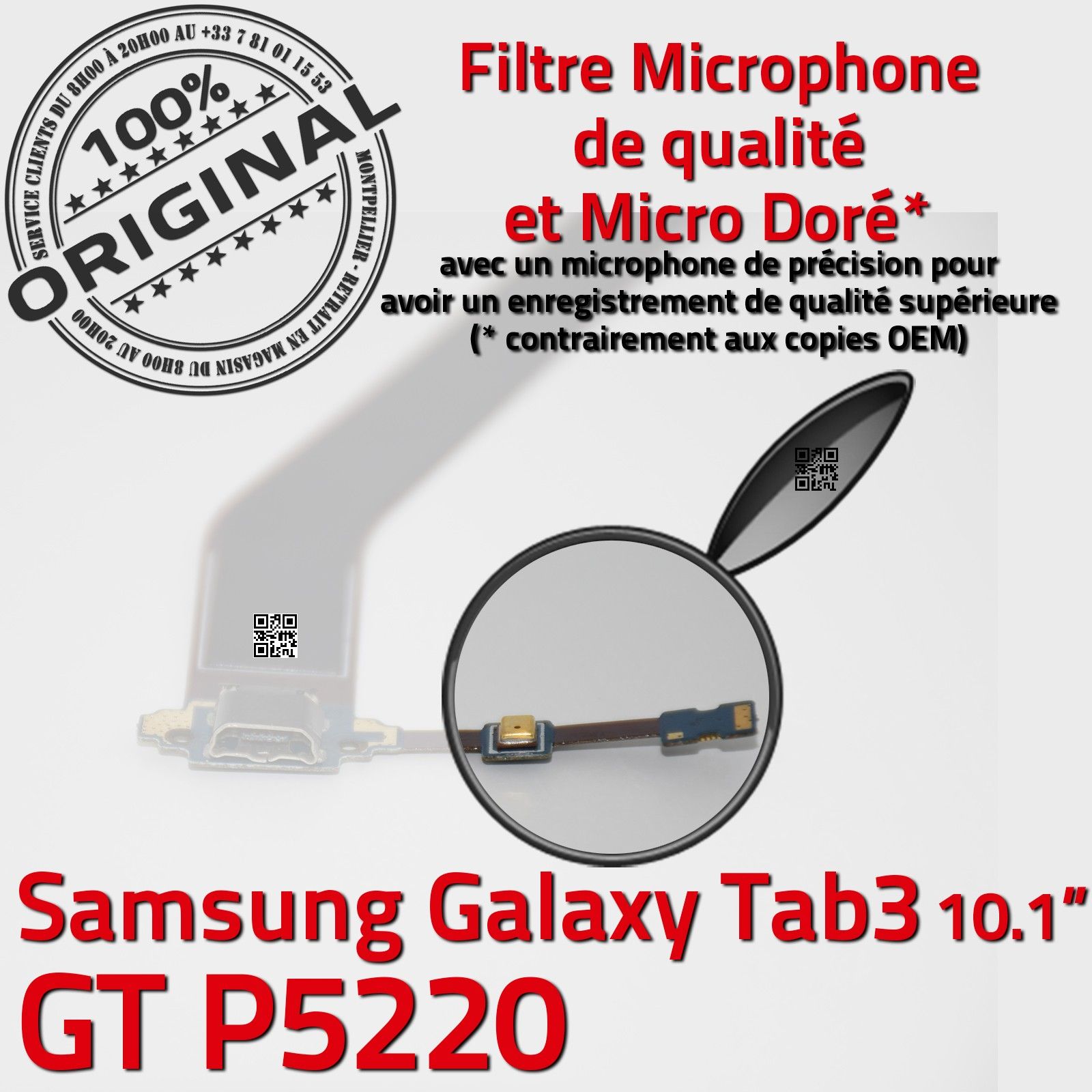 ORIGINAL Samsung Galaxy TAB3 P5220 Connecteur Charge MicroUSB Nappe Microphone