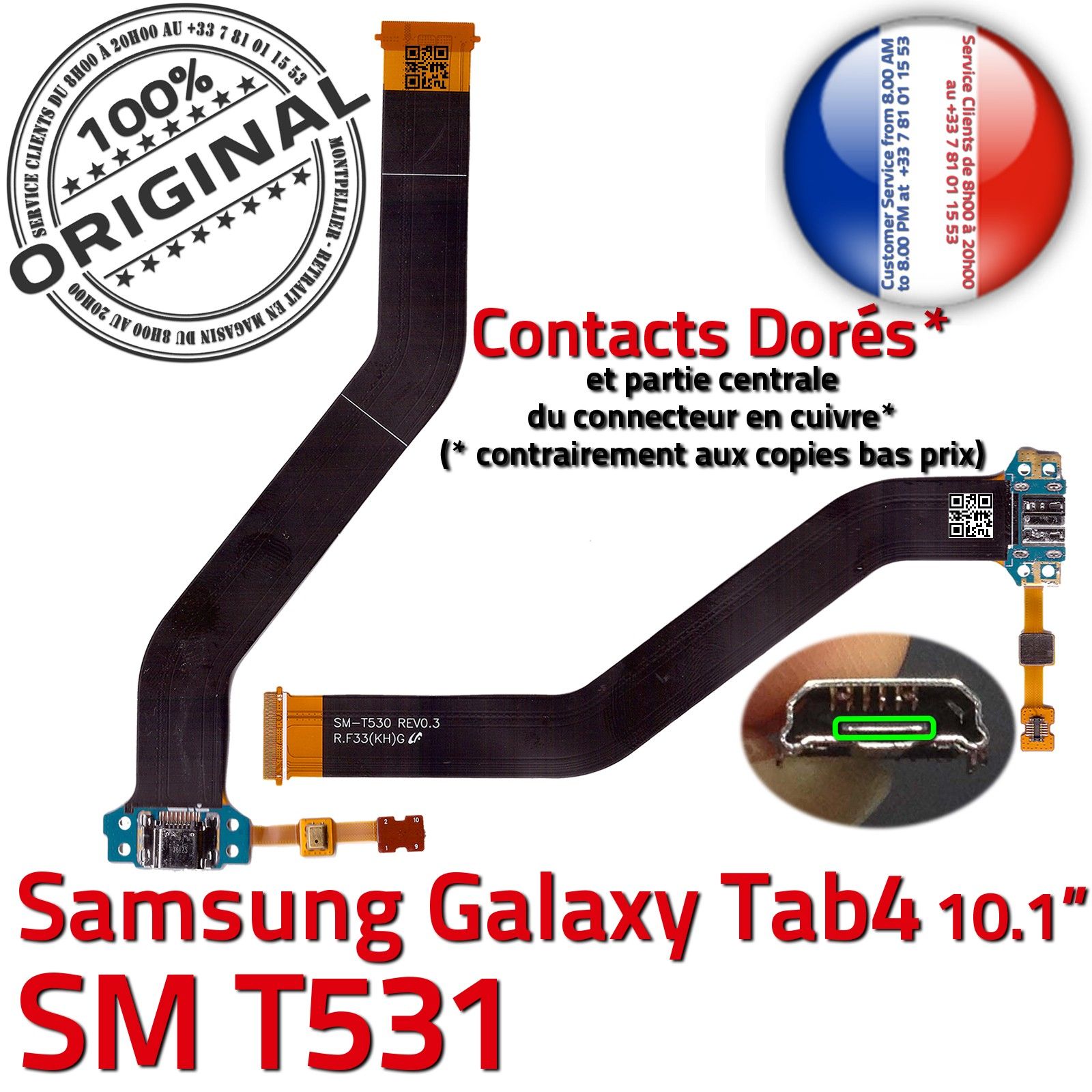ORIGINAL Samsung Galaxy TAB4 SM-T531 Connecteur de Charge Chargeur MicroUSB Nappe OFFICIELLE Qualité Contacts Dorés Réparation