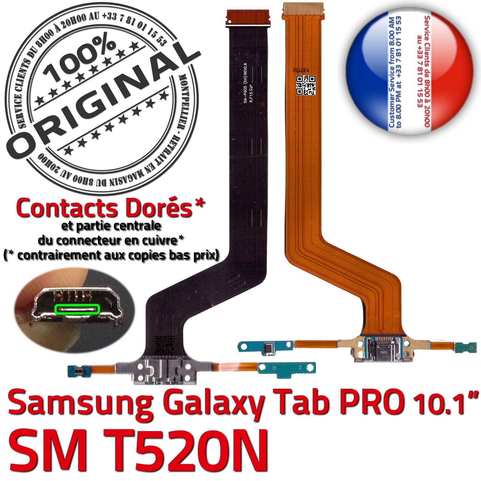 TAB PRO SM T520N ORIGINAL Galaxy Connecteur de Charge Chargeur MicroUSB Nappe OFFICIELLE Samsung Qualité Contact Doré Réparation