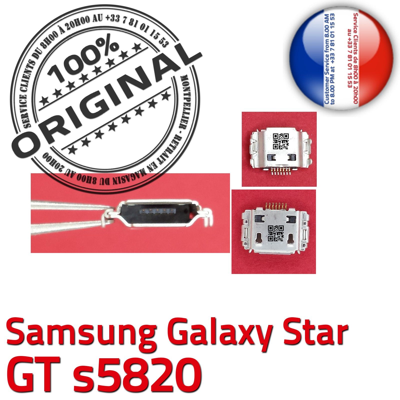 ORIGINAL Samsung Galaxy Star GT s5820 Connecteur de charge à souder Micro USB Pins Dorés Dock Prise Flex Connector Chargeur