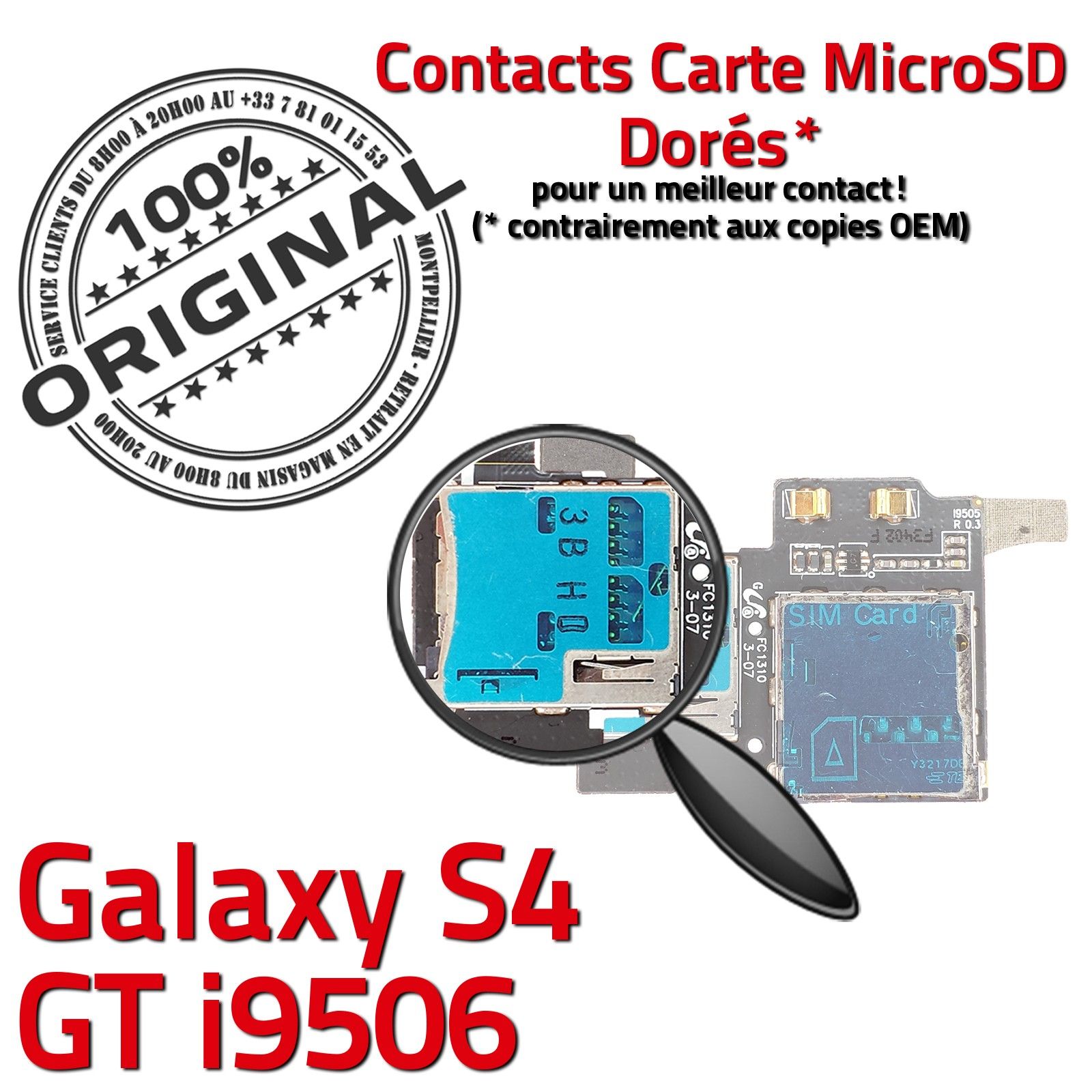 ORIGINAL Lecteur Carte Memoire Samsung Galaxy S4 GT i9506 SIM Micro-SD Connecteur Contacts Dorés Reader Connector Nappe Qualité