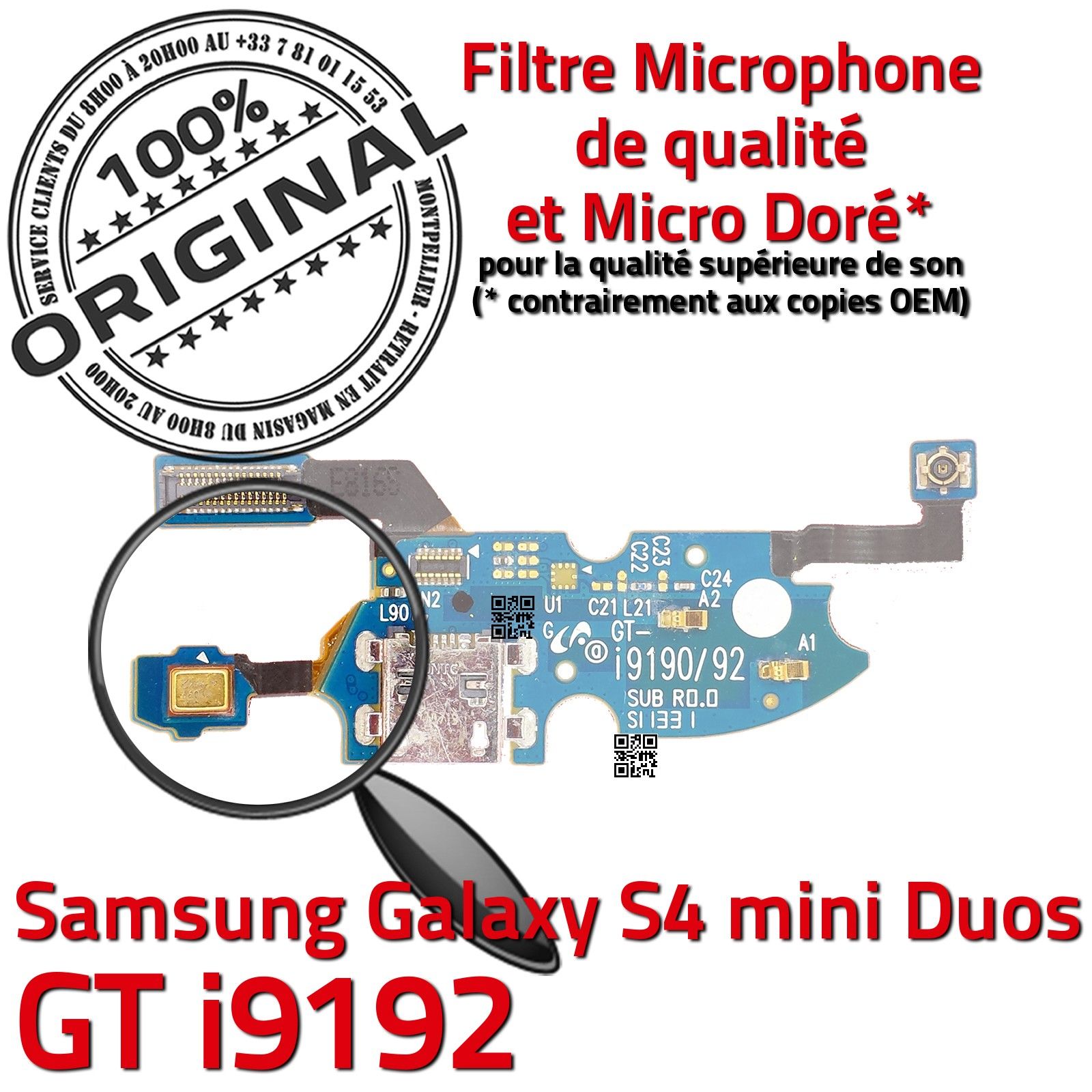 ORIGINAL Samsung Galaxy S 4 Duos GT i9192 Connecteur Charge Prise Chargeur MicroUSB Nappe OFFICIELLE Qualité Microphone RESEAU
