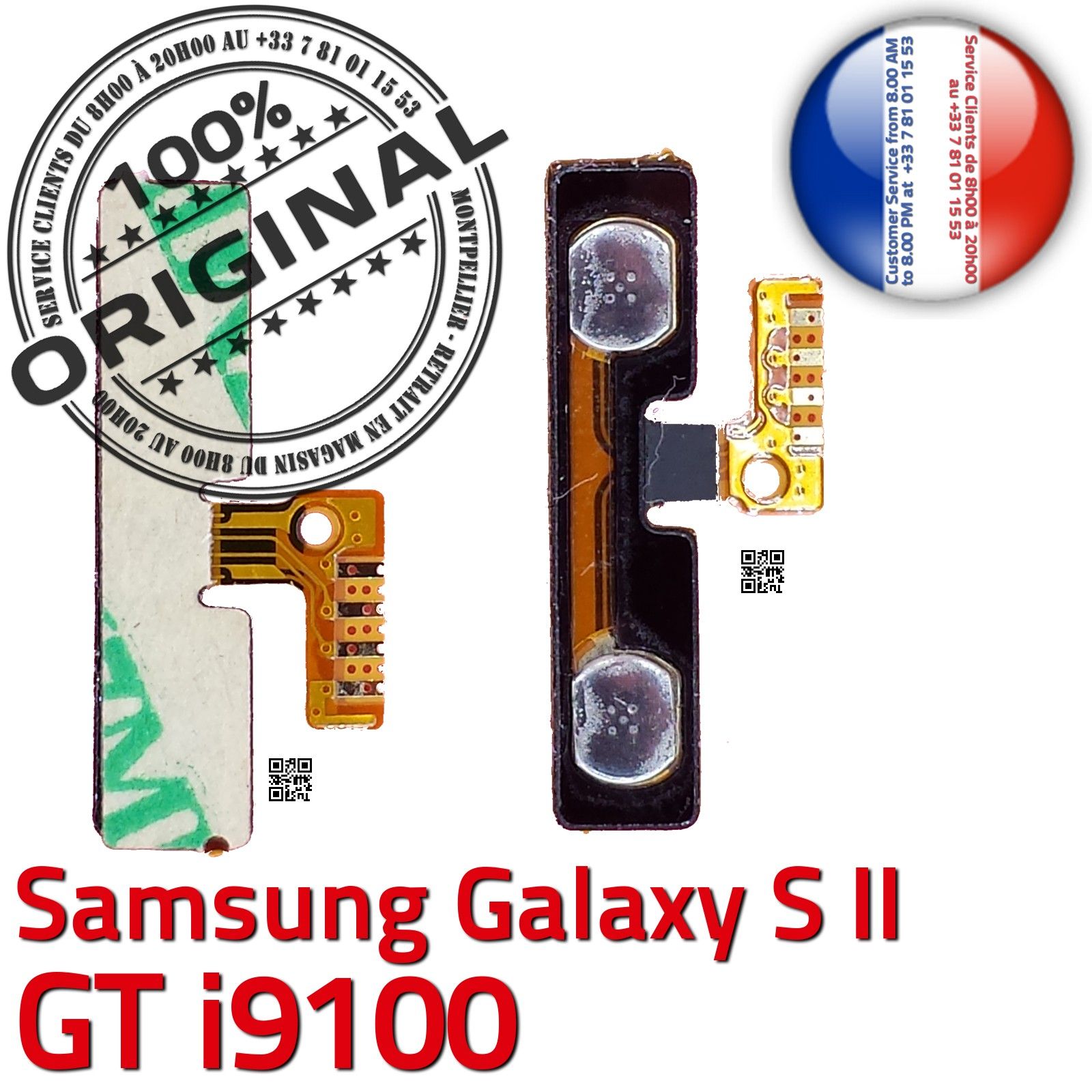 ORIGINAL Samsung S 2 GT i9100 Nappe Switch Volume à souder Connecteur Contacts Dorés Connector Pins OR Bouton Circuit SLOT Son