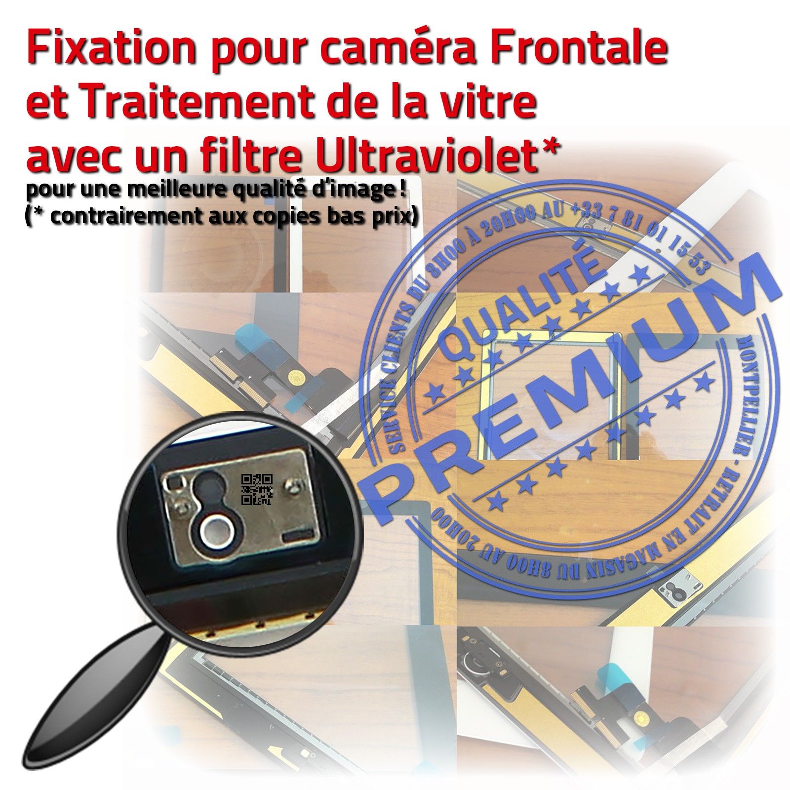 KIT Réparation Tablette Apple iPad2 A1397 Vitre Tactile Noire Verre PREMIUM Adhésif Precollé Bouton HOME Joint Cadre Chassis