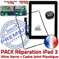 iPad HOME 3 Apple Noire Vitre Tactile Contour PREMIUM Cadre Precollé Chassis Réparation Joint Adhésif PACK Bouton KIT N iPad3 Tablette Verre
