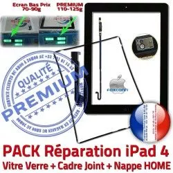 Plastique KIT PACK iPad4 Bouton N Cadre Tactile Apple iPad Réparation Noire Joint 4 Precollé Nappe PREMIUM Vitre Adhésif Tablette HOME Verre