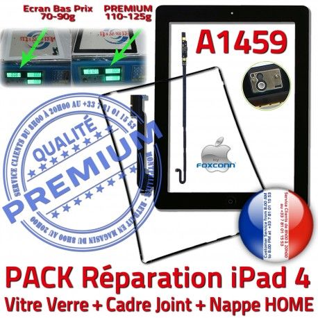 PACK A1459 Joint Nappe N Verre Precollé Adhésif Réparation Vitre KIT Tablette Tactile Apple HOME Cadre iPad4 Contour Plastique Noire Bouton