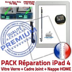 Blanche Cadre PACK Joint Tablette Réparation B Plastique KIT Adhésif Nappe iPad4 Vitre PREMIUM HOME Apple Verre Tactile Bouton Precollé