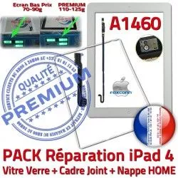 Tablette iPad4 Verre Adhésif Contour Réparation HOME Vitre Precollé PACK Blanche Nappe A1460 Plastique KIT B Cadre Apple Tactile Joint Bouton