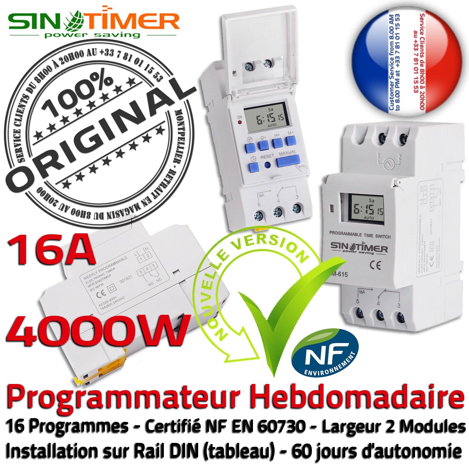 Minuterie Journalière Electronique Programmation Prises VMC Tableau  électrique Rail DIN 16A 4000W 4kW Minuteur Digital
