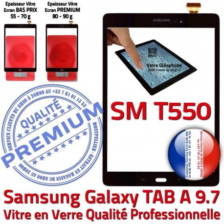 Samsung Galaxy TAB A SM-T550 N Adhésif Vitre Tactile Qualité Prémonté Assemblée TAB-A Supérieure Verre PREMIUM Noire Noir SM Ecran T550 9.7