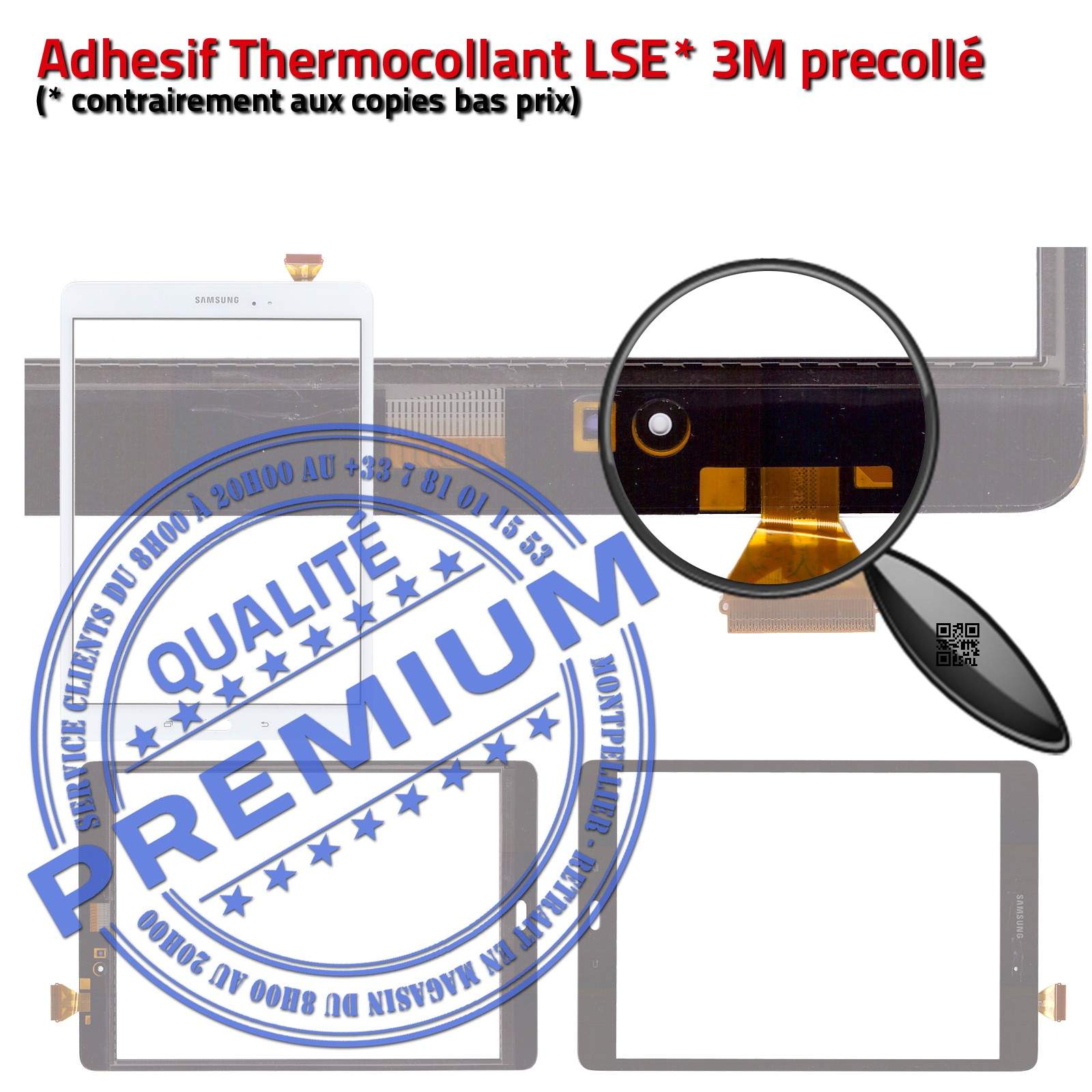 Ecran PREMIUM Blanc Adhésif Prémonté Samsung T555 TAB A Vitre Tactile Assemblée