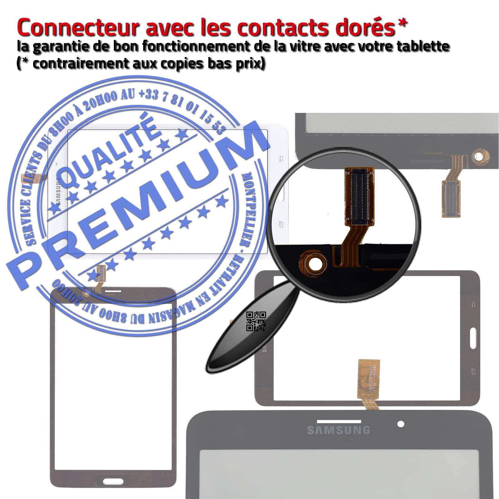 Samsung Galaxy TAB4 SM-T231NZWAXEF Vitre Tactile Blanche Verre Qualité Supérieure PREMIUM Assemblée Adhésif LCD Ecran Prémonté