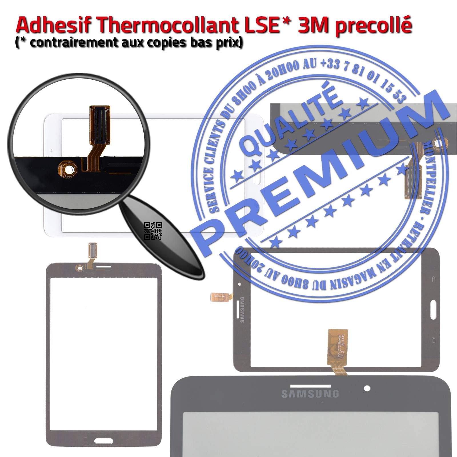 Vitre Tactile SM-T231NZWAXEF TAB 4 Adhésif Prémonté Samsung Ecran Blanc