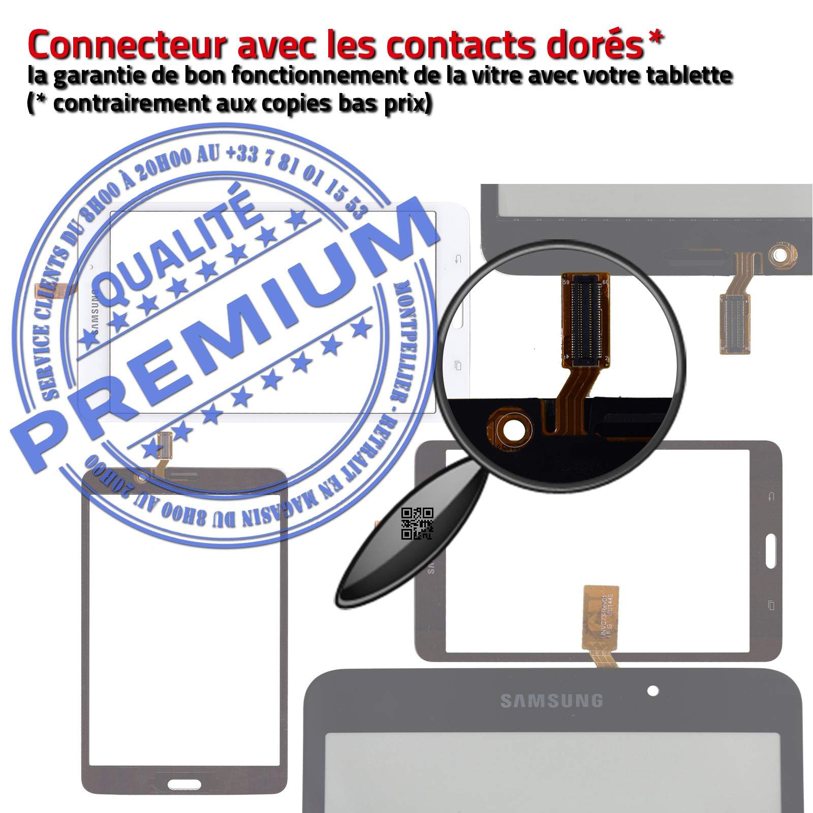 Samsung Galaxy TAB4 SM-T233 Vitre Tactile Noire Verre Qualité Supérieure PREMIUM Assemblée Adhésif LCD 7 inch Ecran Prémonté