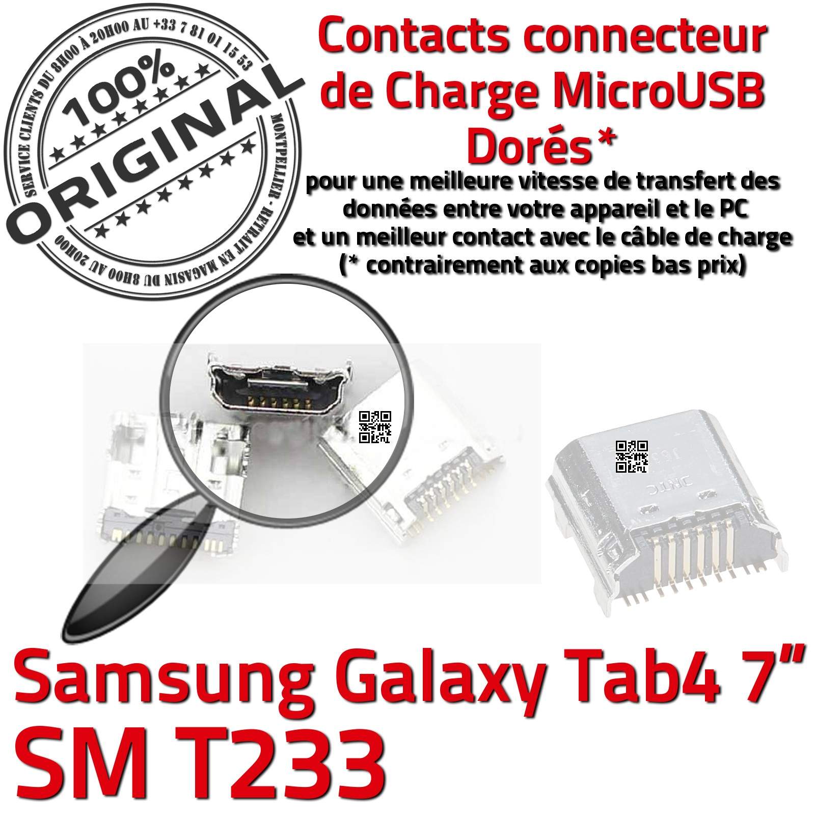 ORIGINAL Samsung Galaxy TAB 4 SM T233 Connecteur de charge à souder Micro USB Pins Dorés Dock Prise Connector Chargeur 7 inch