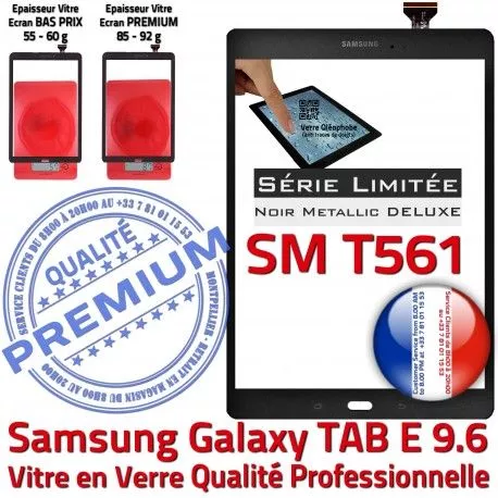 Samsung Galaxy TAB E SM-T561 N Noire PREMIUM Qualité T561 Metal Prémonté Verre Noir SM 9.6 Metallic Tactile Adhésif TAB-E Assemblée Vitre Ecran